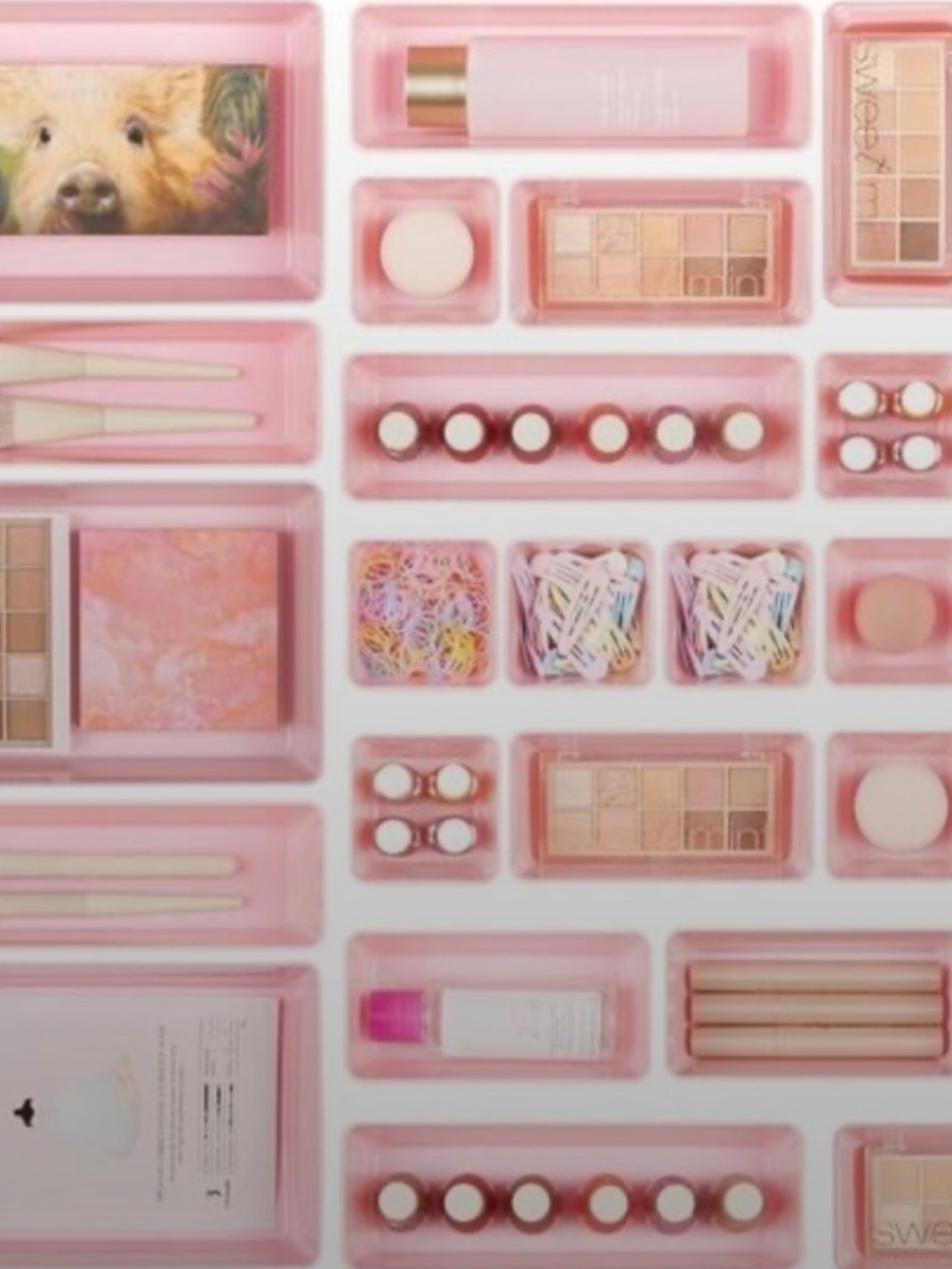 25Pcs, 4-Sizes, Pink Drawer Organizers Trays